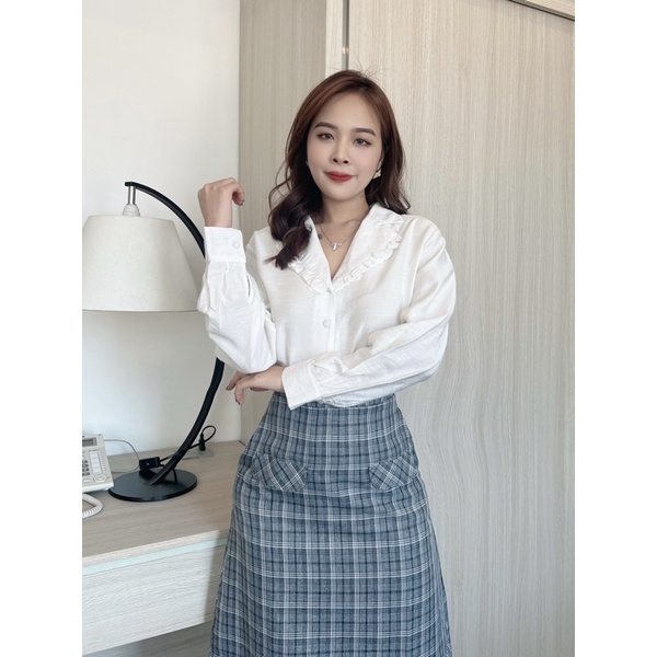 Áo Cổ Sơ Mi Tay Phồng Dài - Trắng [A026 - Senbe Clothing]