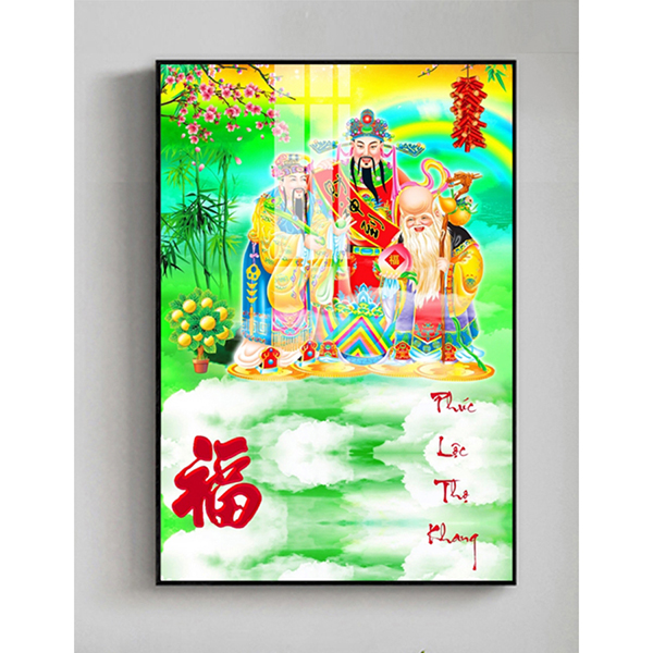 Tranh Laminate Tráng Gương - Tranh Treo Tường 3 Ông Phúc Lộc Thọ