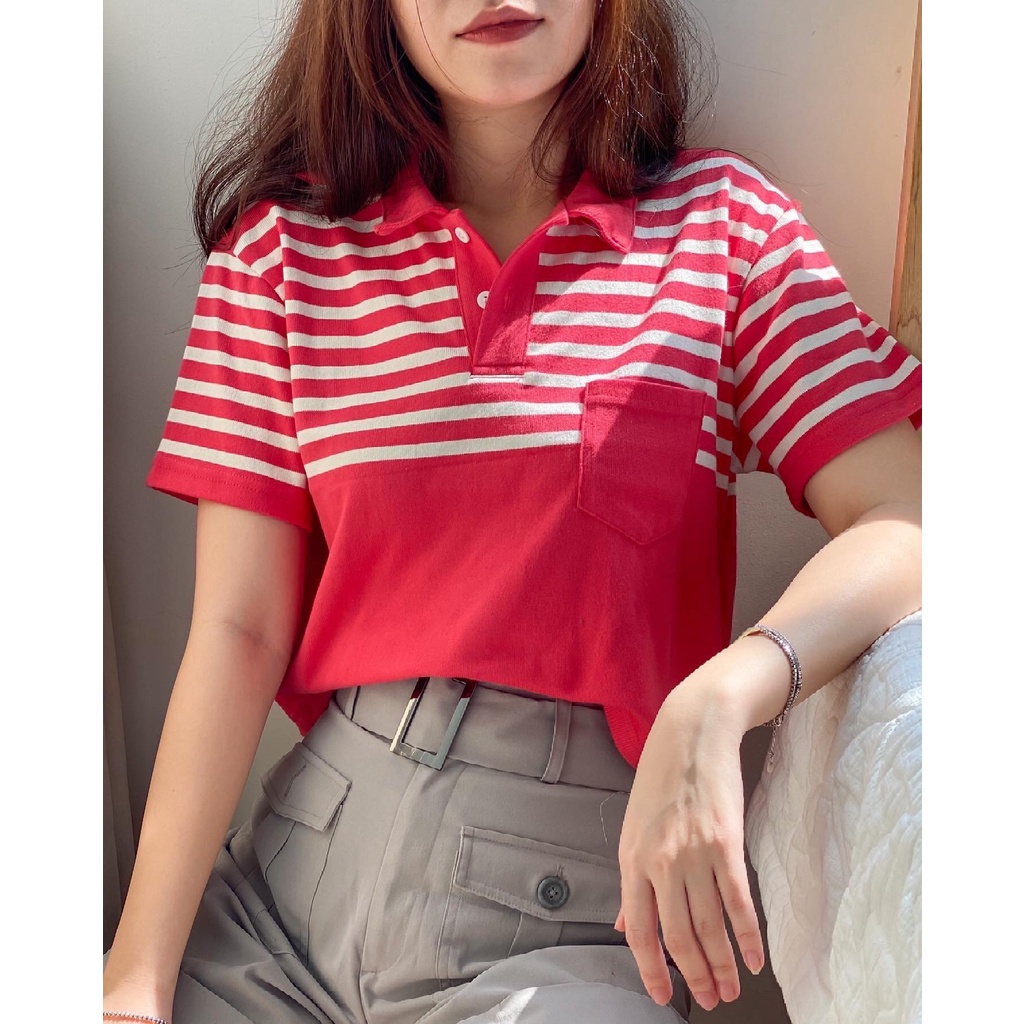 Áo croptop thun có cổ RUCHAN