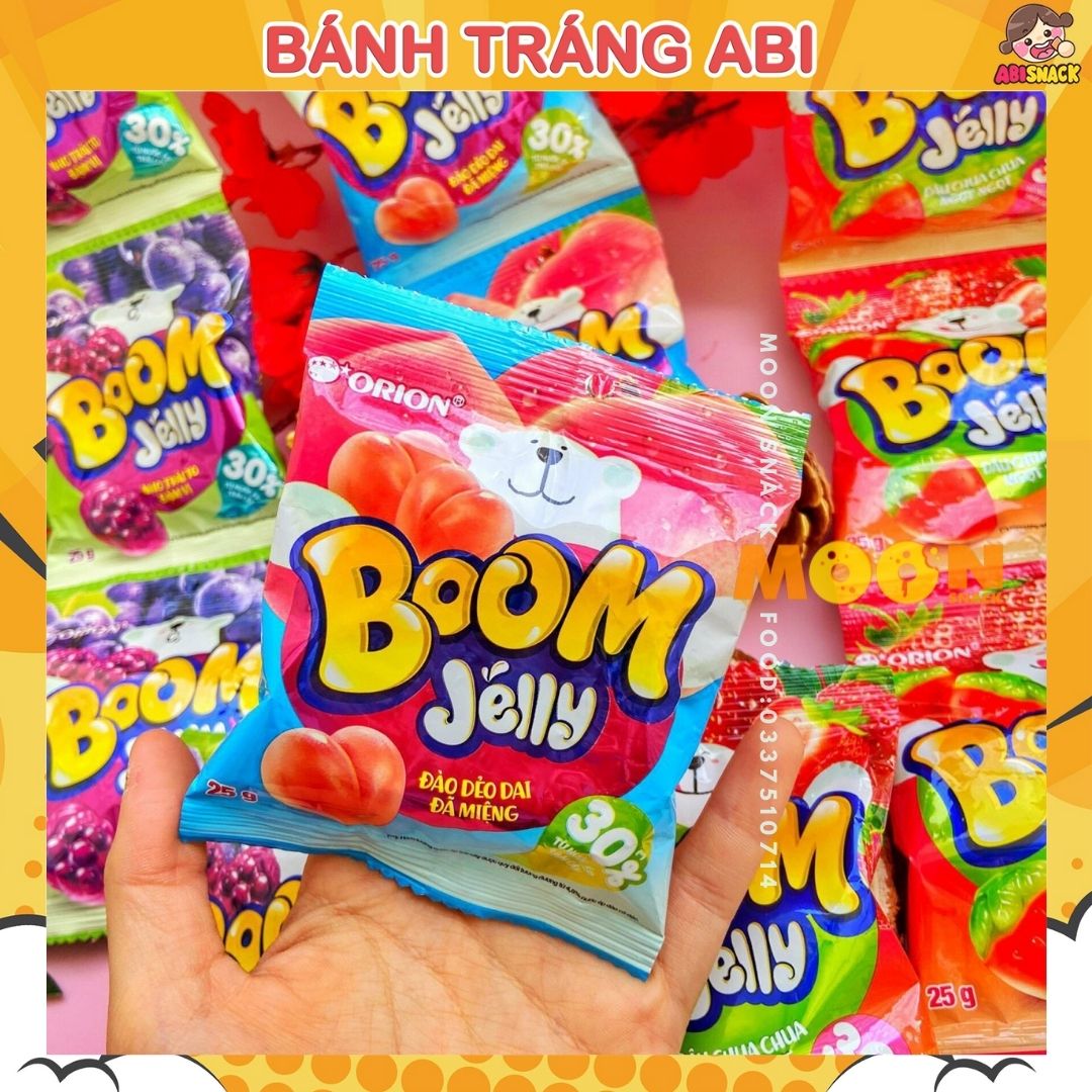 Kẹo Dẻo Boom Jelly Orion Từ Nước Ép Trái Cây Thật Ngất Ngây Đào/Dâu/Nho gói 25g