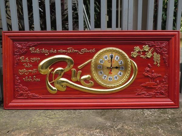 Tranh đồng hồ gỗ hương cao cấp dát vàng