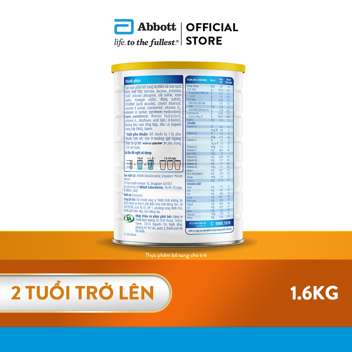 Sữa bột Abbott Grow 2+ Hương Vani  1.6kg