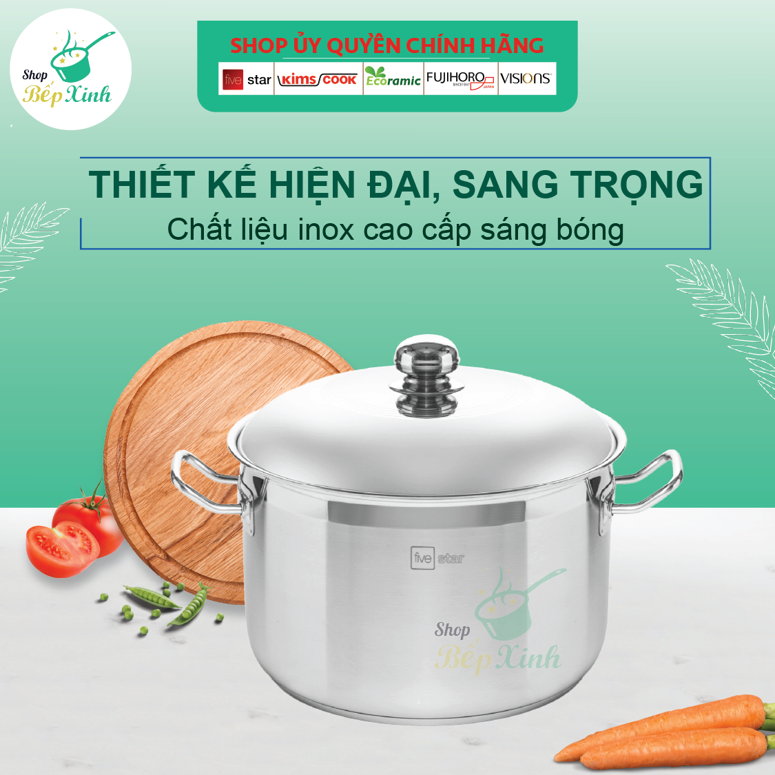 Nồi luộc gà 3 đáy inox 430 FiveStar Standard bếp từ nắp inox tặng 1 muỗng canh (26cm / 28cm / 30cm / 32cm  /36cm )- Shop Bếp Xinh