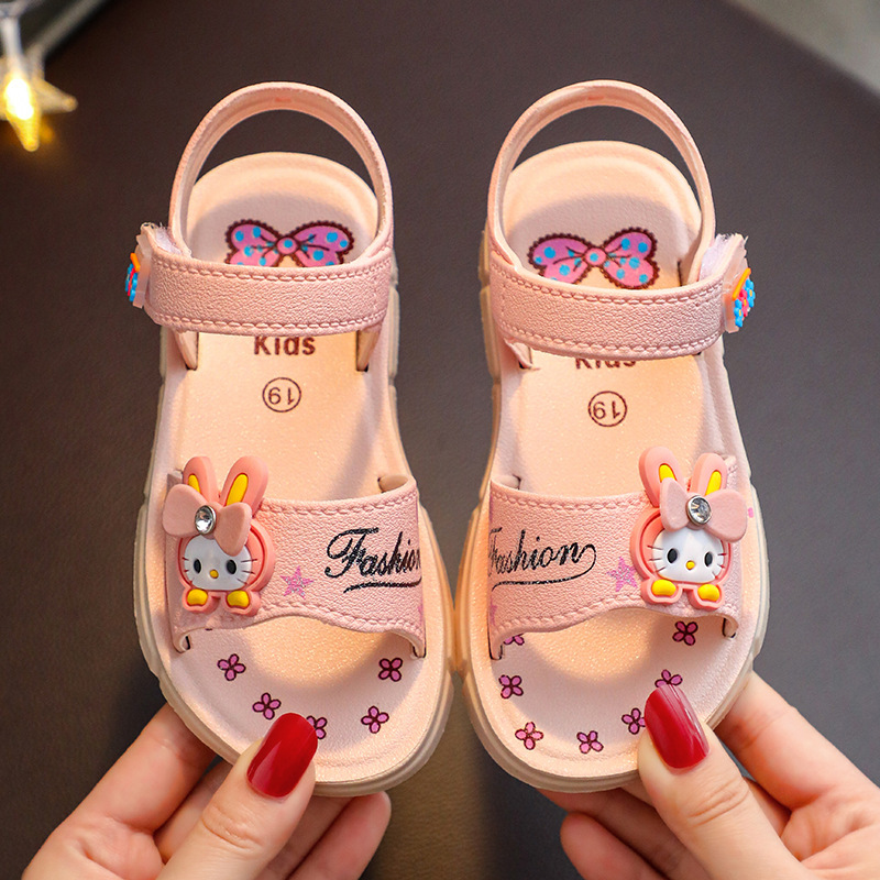Êm mềm thoáng chân cho bé-Giày sandal cao su mềm quai dán êm chân cho bé gái đến trường hình thỏ con cute chú ý size