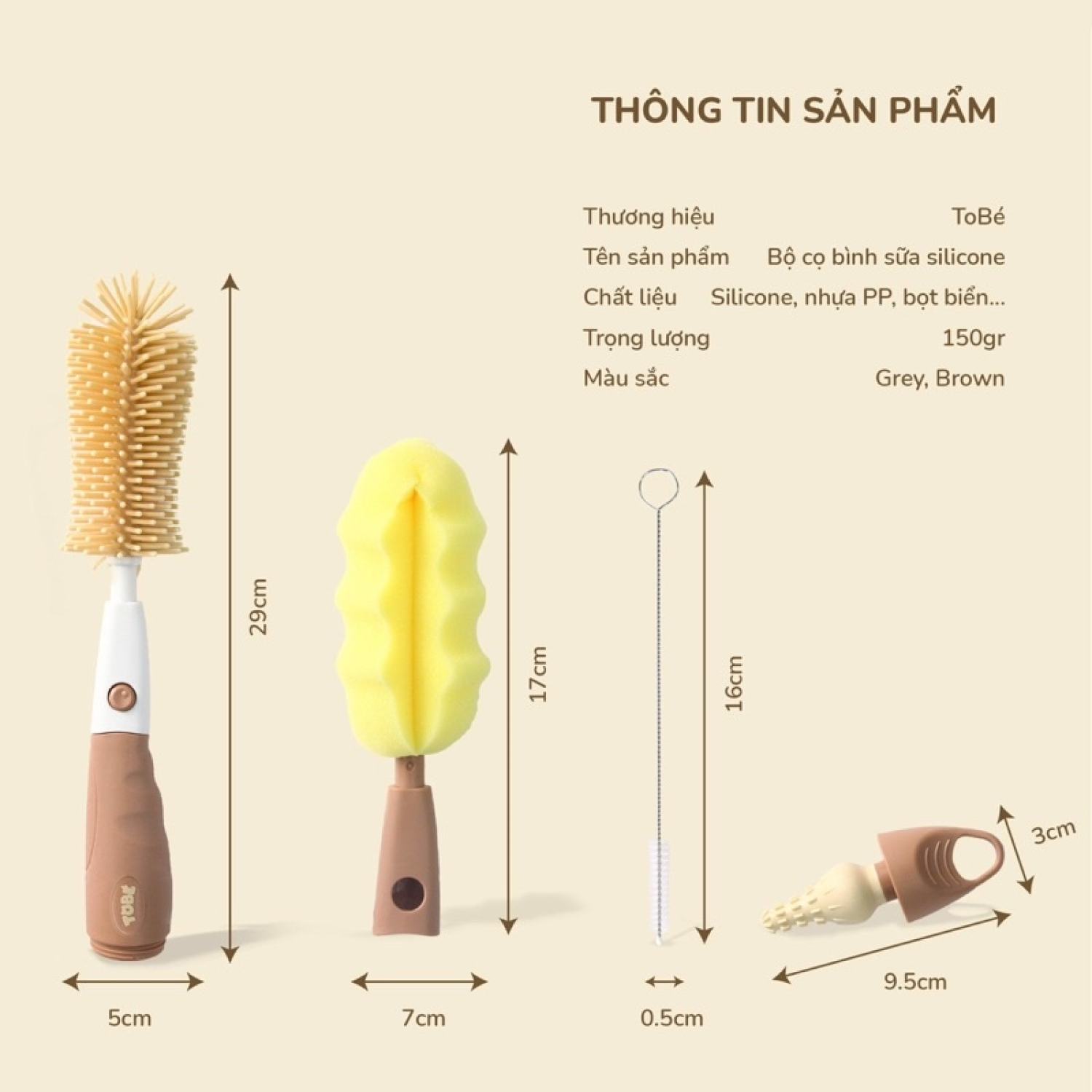 Bộ cọ rửa bình sữa silicone Tobé