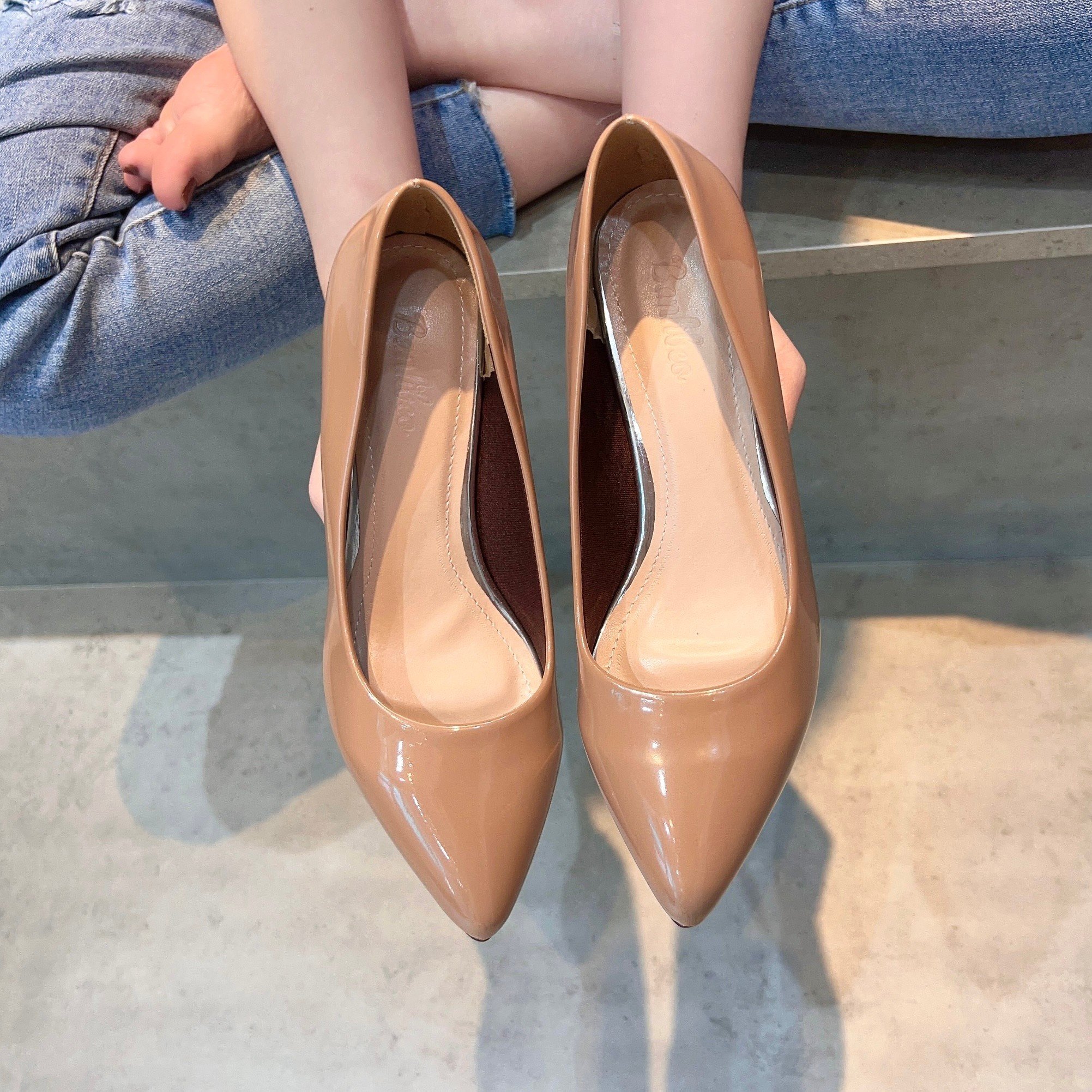 (size 36-40) GIÀY BÍT MŨI DA BÓNG, GÓT 3CM