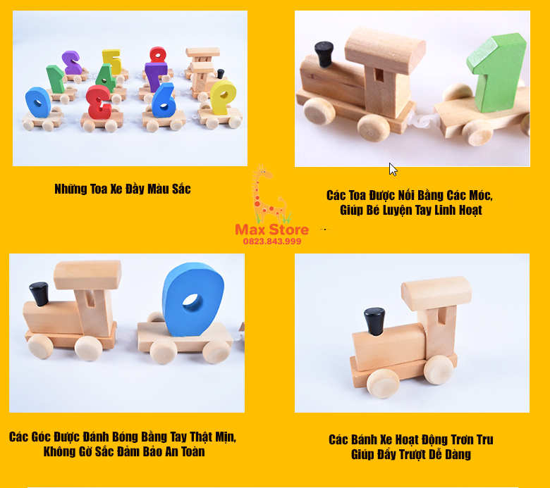 (Đồ Chơi Giáo Dục) Đoàn Tàu Gỗ Chở Số 0 - 9