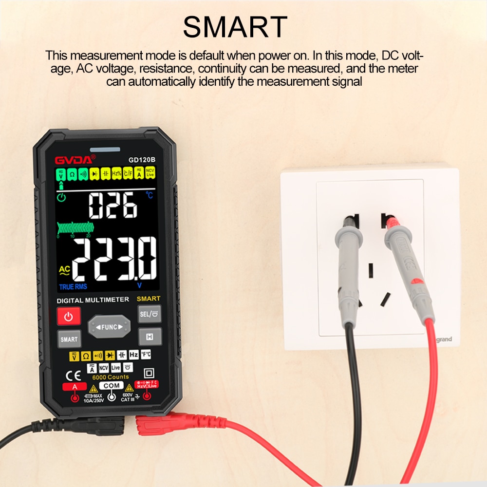 GVDA Smart Multimeter Auto Range True RMS NCV DC AC Tester Automatic Voltmeter Temperature Measure Digital Multi-Meter