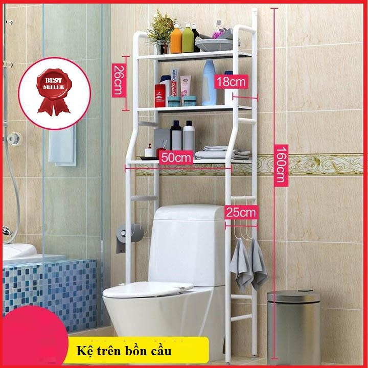 Kệ để đồ sau bồn cầu, kệ bồn cầu, kệ để đồ nhà tắm thông minh sau bồn cầu, kệ để đồ nhà vệ sinh 3 tầng tiện lợi có thể để chậu hoa ban công