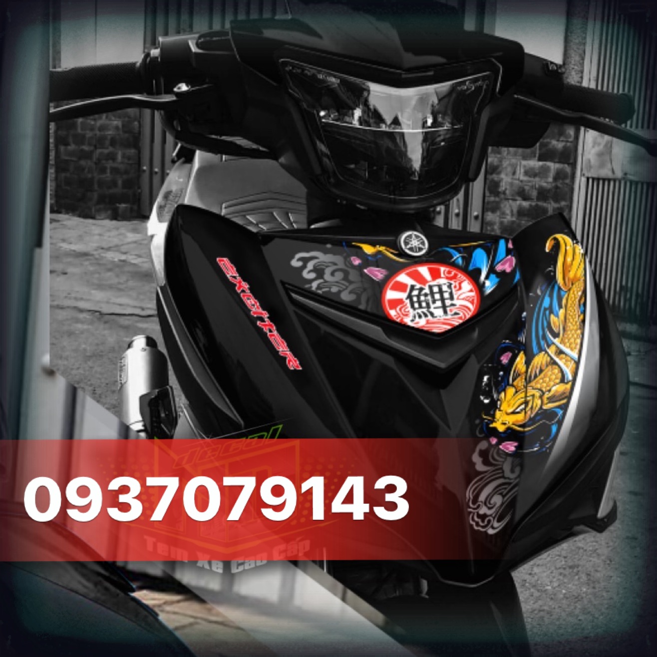 Tem rời xe Exciter 150 cá chép dán xe đen