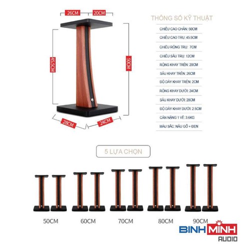 Chân loa gỗ bookshelf thân cong cao 90cm