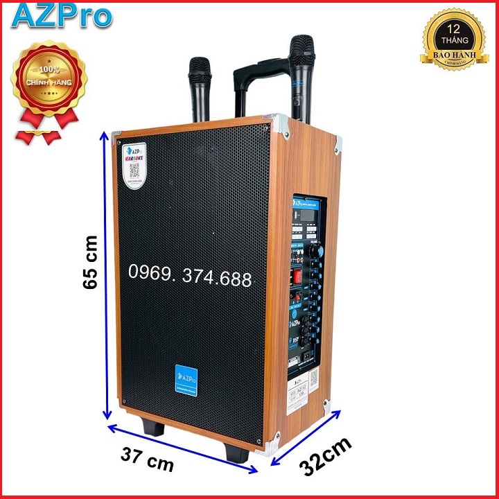 Loa kéo Bluetooth chính hãng AZPRO,AZ-12, Bass 30 thùng gỗ cao cấp, Tặng  2 mic không dây hút âm tốt