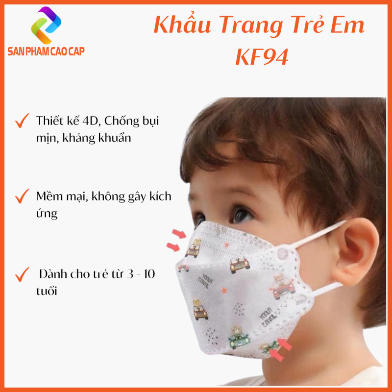 Set 100 khẩu trang trẻ em 1-8 tuổi, Khẩu trang KF94 cho bé, tiêu chuẩn Hàn Quốc kháng khuẩn, chống bụi siêu mịn PM2.5