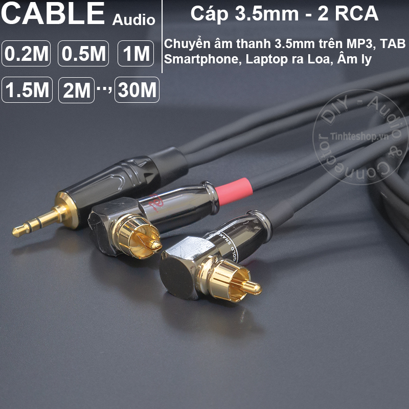 DIY perpendicular 3.5mm to 2 RCA stereo audio cable 0.2 to 10 meters