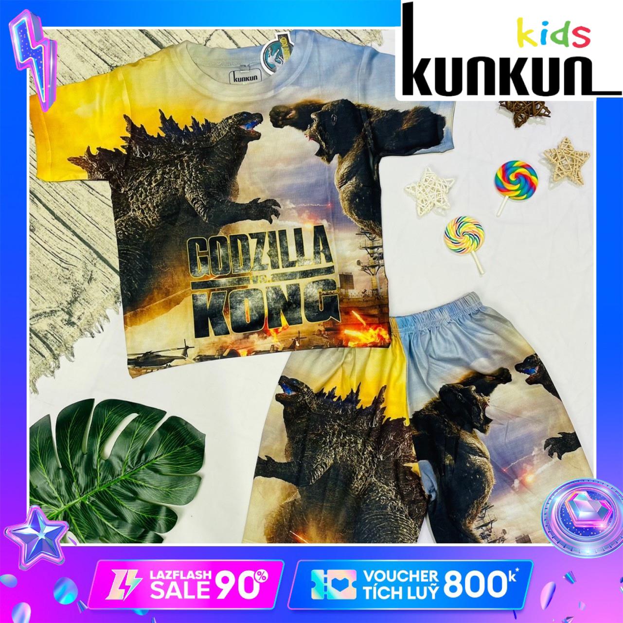 Quần áo bé trai thun lạnh co giãn 4 chiều in 3D hình Godzilla vs Kong Kunkun Kid TP611 - Đồ bộ bé trai size đại cho bé từ 10kg - 60kg
