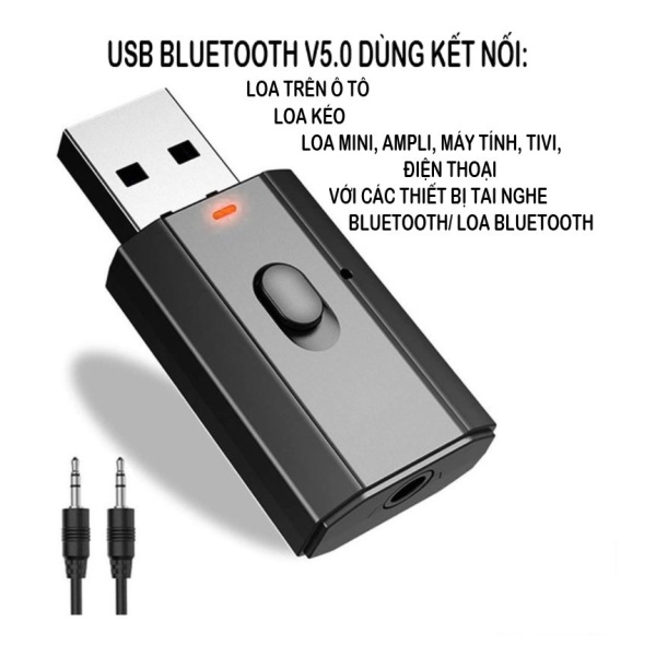 Thiết bị thu phát âm thanh Usb bluetooth 5.0 âm thanh đa chức năng jack cắm 3.5mm cho loa, ô tô, máy tính...có mic
