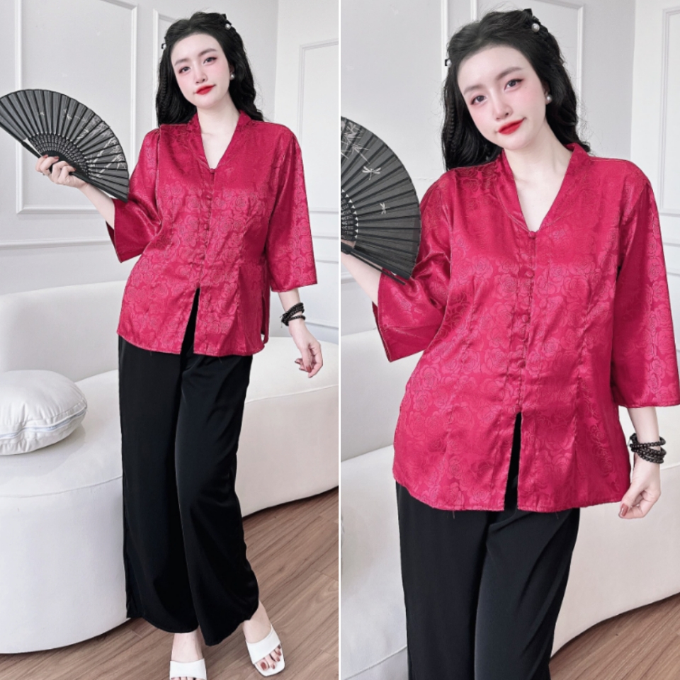 Đồ Bộ Dài Lam Đo Chùa Bigsize 50-100kg Lụa Mango phối Satin