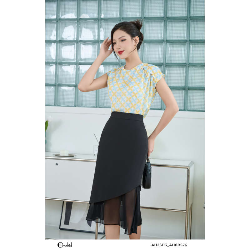 Chân váy công sở dáng ôm phối voan Orchid - AH8B526