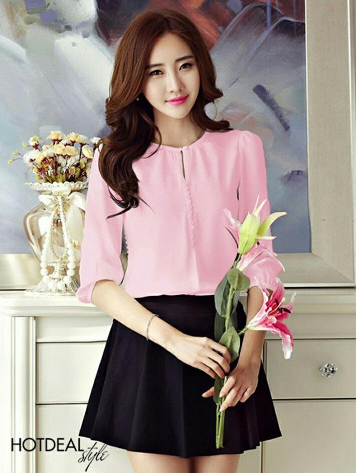 [HCM]Áo sơ mi phối nút Nana