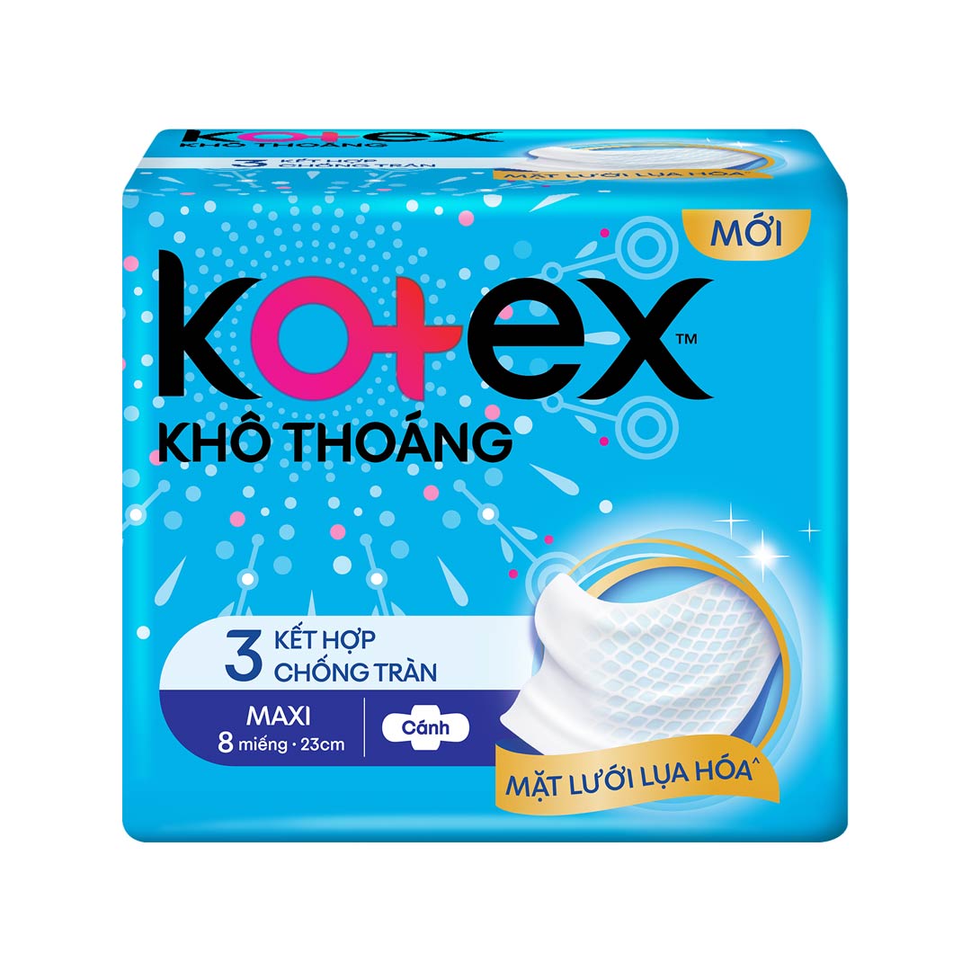 Băng vệ sinh kotex khô thoáng maxi dày cánh 23cm 8 miếng maxi