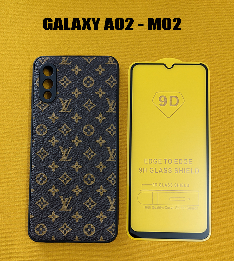 Bộ ốp lưng dẻo in sần LV dán cường lực phủ màn hình Samsung Galaxy A02 M02