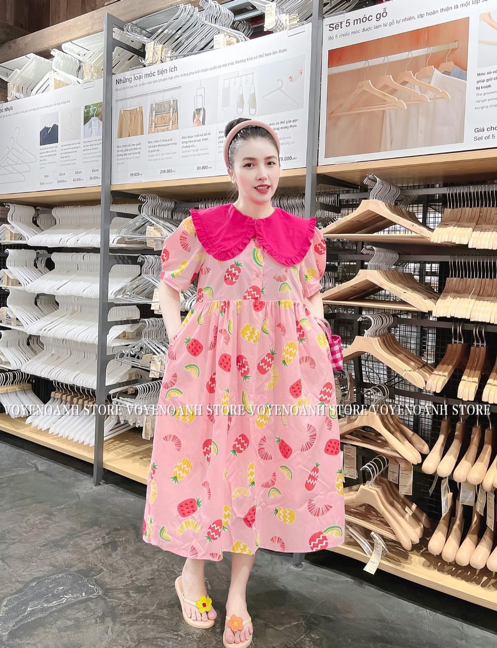 Đầm babydoll hoạ tiết dễ thương thiết kế cổ bèo xinh, Đầm babydoll chuppy xinh xắn đi chơi, đi cafe đẹp MTB