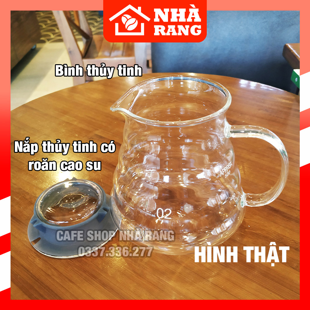 Bình thủy tinh pha cà phê 300ml 500ml có nắp đậy | Cafe Nhà Rang