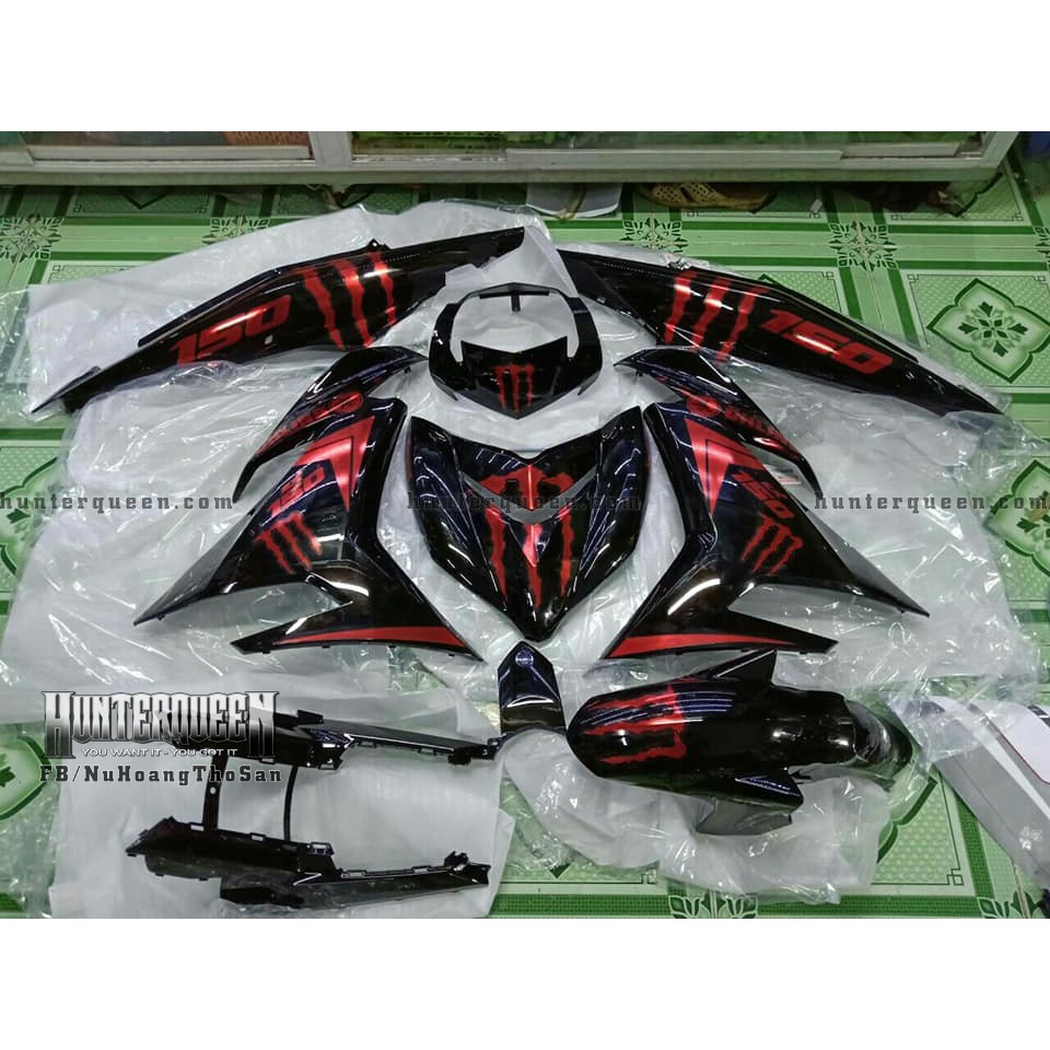 Tem Rời Exciter 150 Chất Liệu Crom. Xe Đen, Tem Monster Đỏ. Thay Đổi Màu Sắc Và Chi Tiết Theo Yêu Cầu. Sắc Nét, Bền Màu