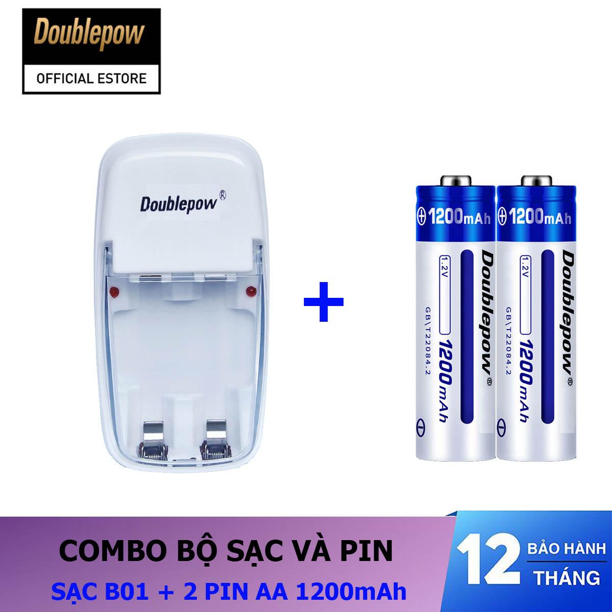 Combo sạc pin 2 cổng B01 và 02 pin sạc AA 1200mAh - Doublepow