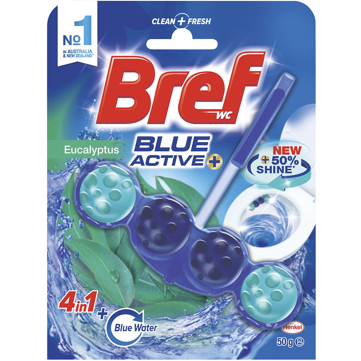 Vỉ 4 viên treo bồn cầu khử mùi toilet Bref Power Active JUICY LEMON50g