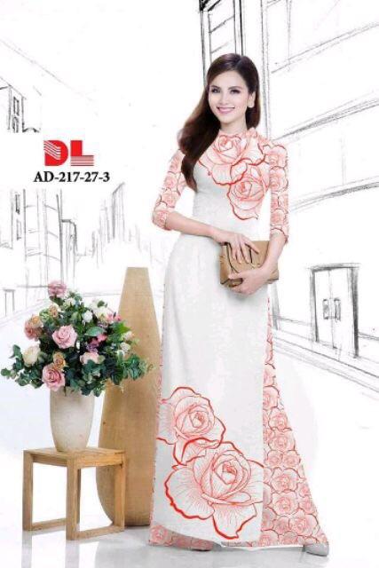 [HCM]Vải áo dài in hoa hồng vẽ
