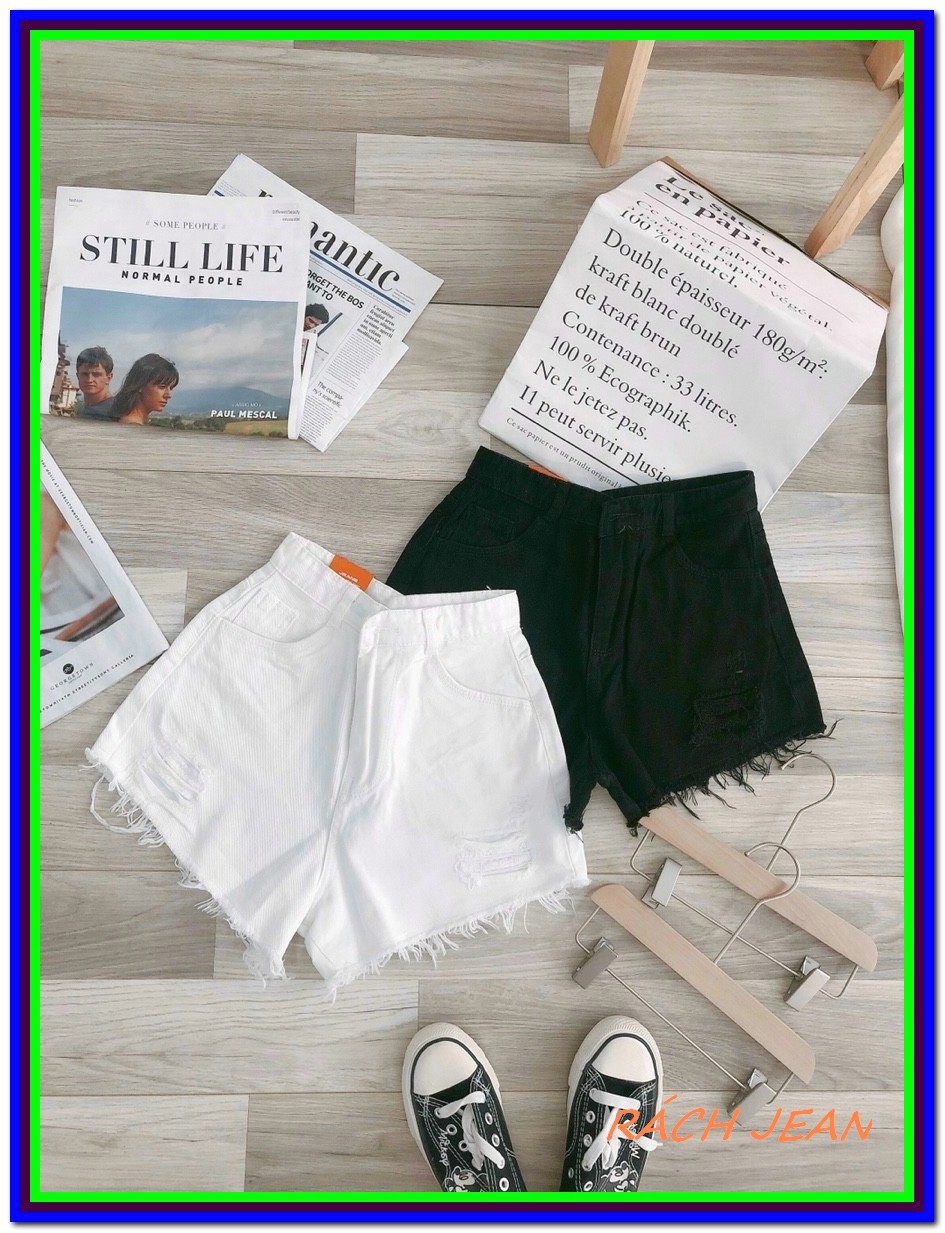 Quần short jean nữ RÁCH ĐEN TRẮNG tua lai xịn, chất jean mềm và mịn, giá sỉ rẻ xưởng sản xuấtR214