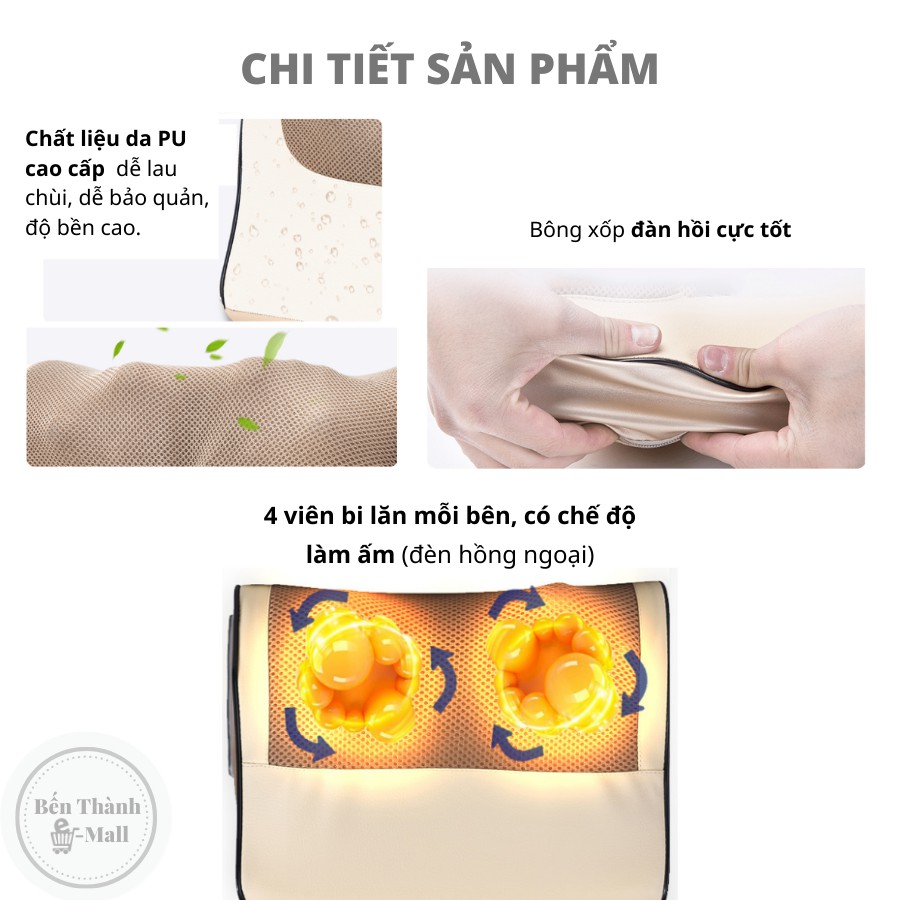 Máy massage cổ vai gáy đa năng cao cấp - Gối massage cổ vai gáy toàn thân - Gối mát xa cổ - Gối massage hồng ngoại 16 bi công nghệ Nhật Bản Lõi 1 đổi 1 trong 7 ngày