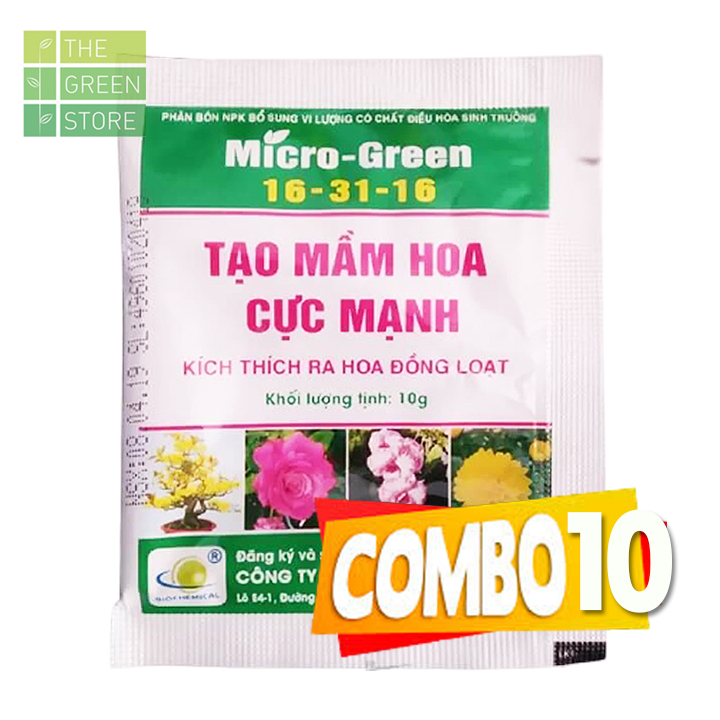 Combo 5-10 gói Phân bón NPK kích ra hoa Micro Green 16-31-16+TE (10g) cho hoa lan hoa hồng mai vàng cây cảnh