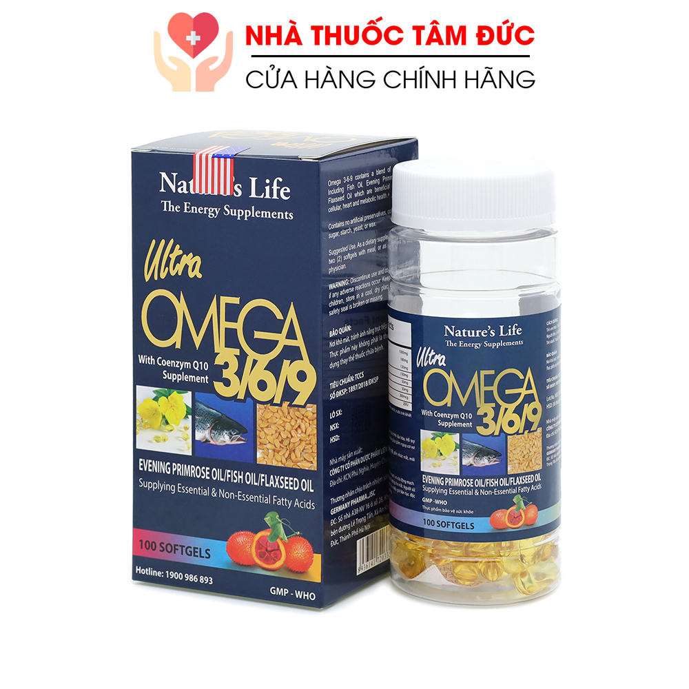 Viên uống dầu cá Omega 369 Dầu gấc hoa anh thảo bổ não sáng mắt khỏe mạnh tim mạch - Hộp 100 viên
