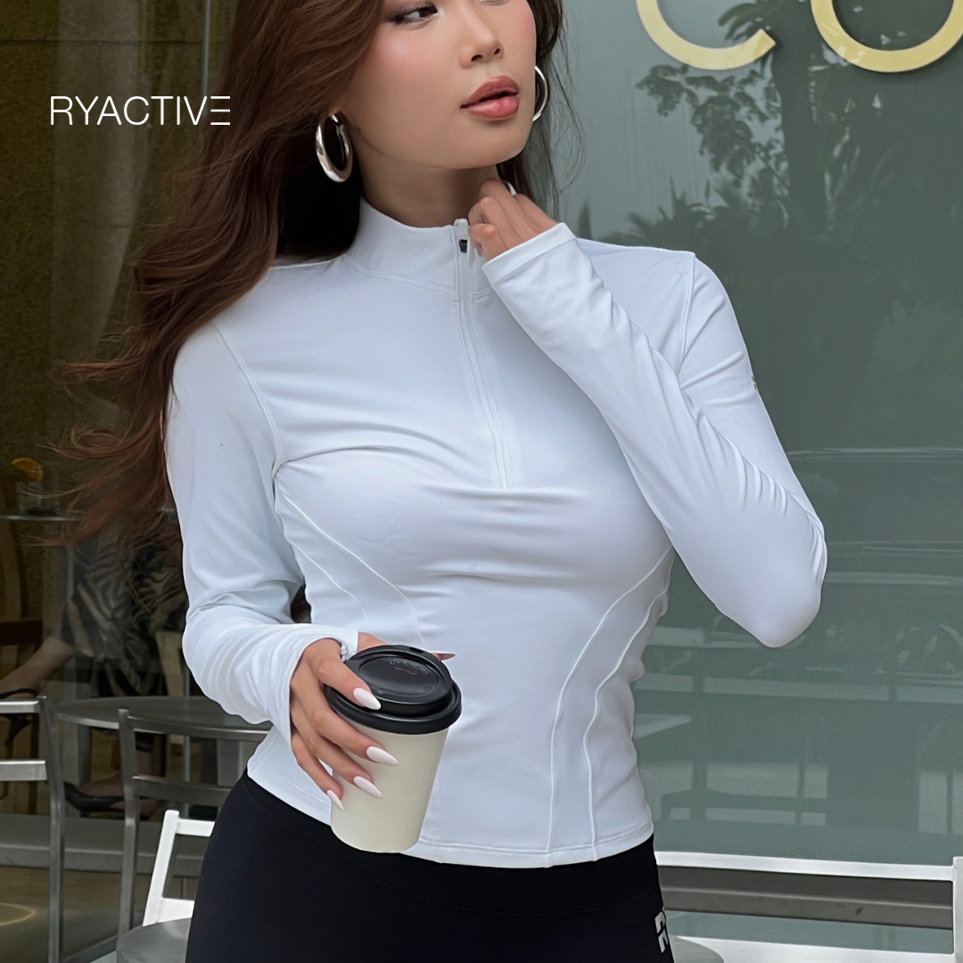 Áo thun thể thao tay dài RYACTIVE - ZIPPER LONGSLEEVES White