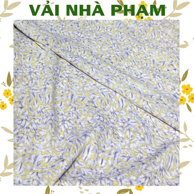 Vải voan chiffon dập ô họa tiết lá nền vàng mỡ gà-khổ 1.5m-vải nhà phạm