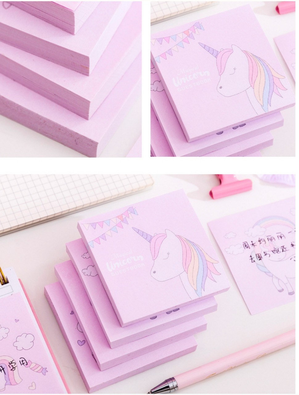 Giấy note hình kỳ lân hồng dễ thương