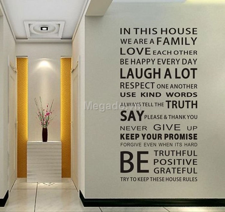 Decal tranh dán tường mấu tiếng anh đen trắng