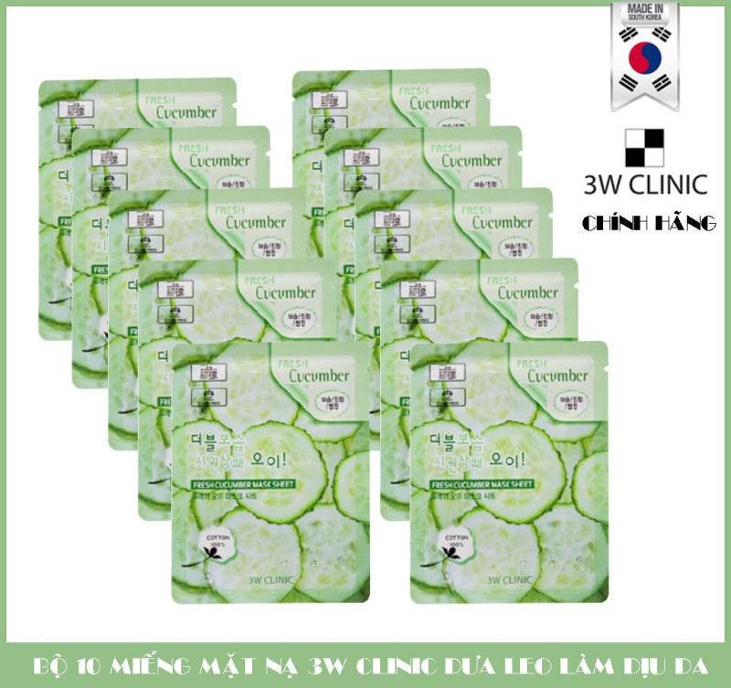 Bộ 10 Miếng Mặt Nạ Dưỡng Ẩm Da 3W Clinic Fresh Cucumber Jelly Mask Sheet Chiết Xuất Dưa Leo (23ml x 10)