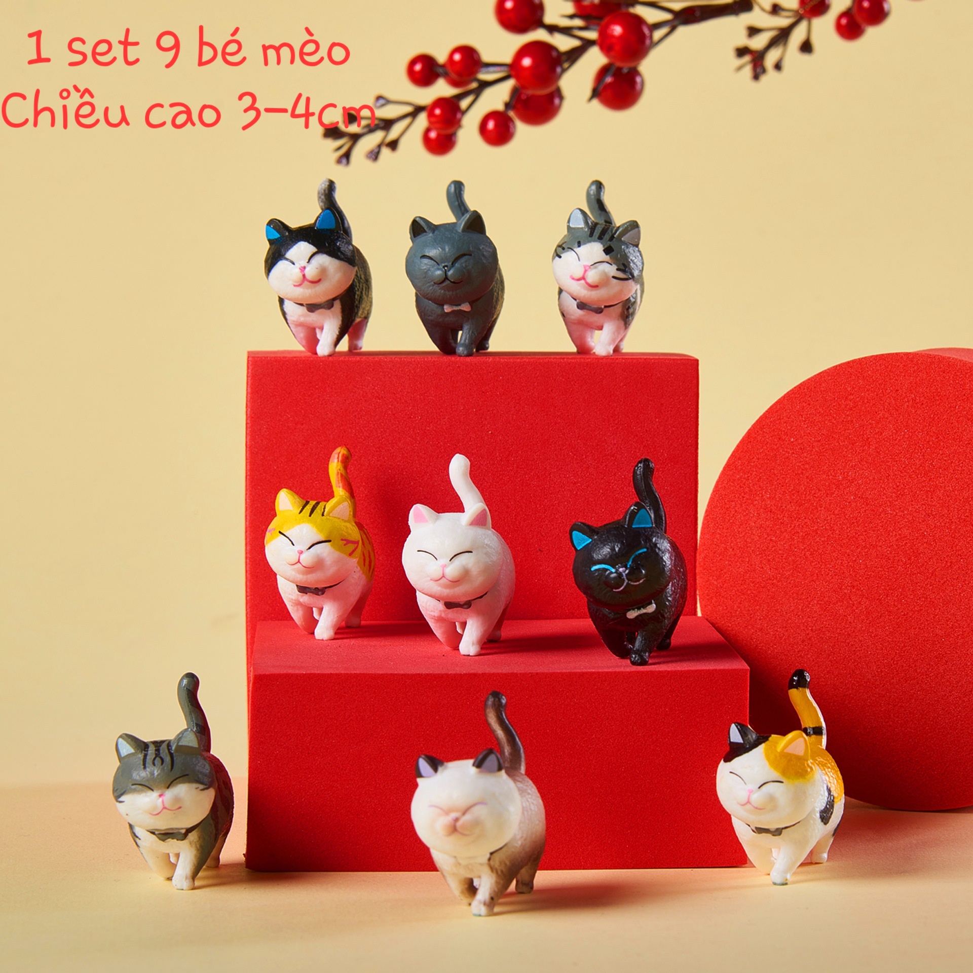Mô hình mèo mập để bàn (set 9 con)