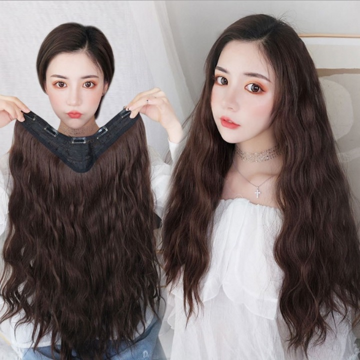 [HCM]Tóc kẹp nữ uốn gợn sóng màu nâu đậm T358