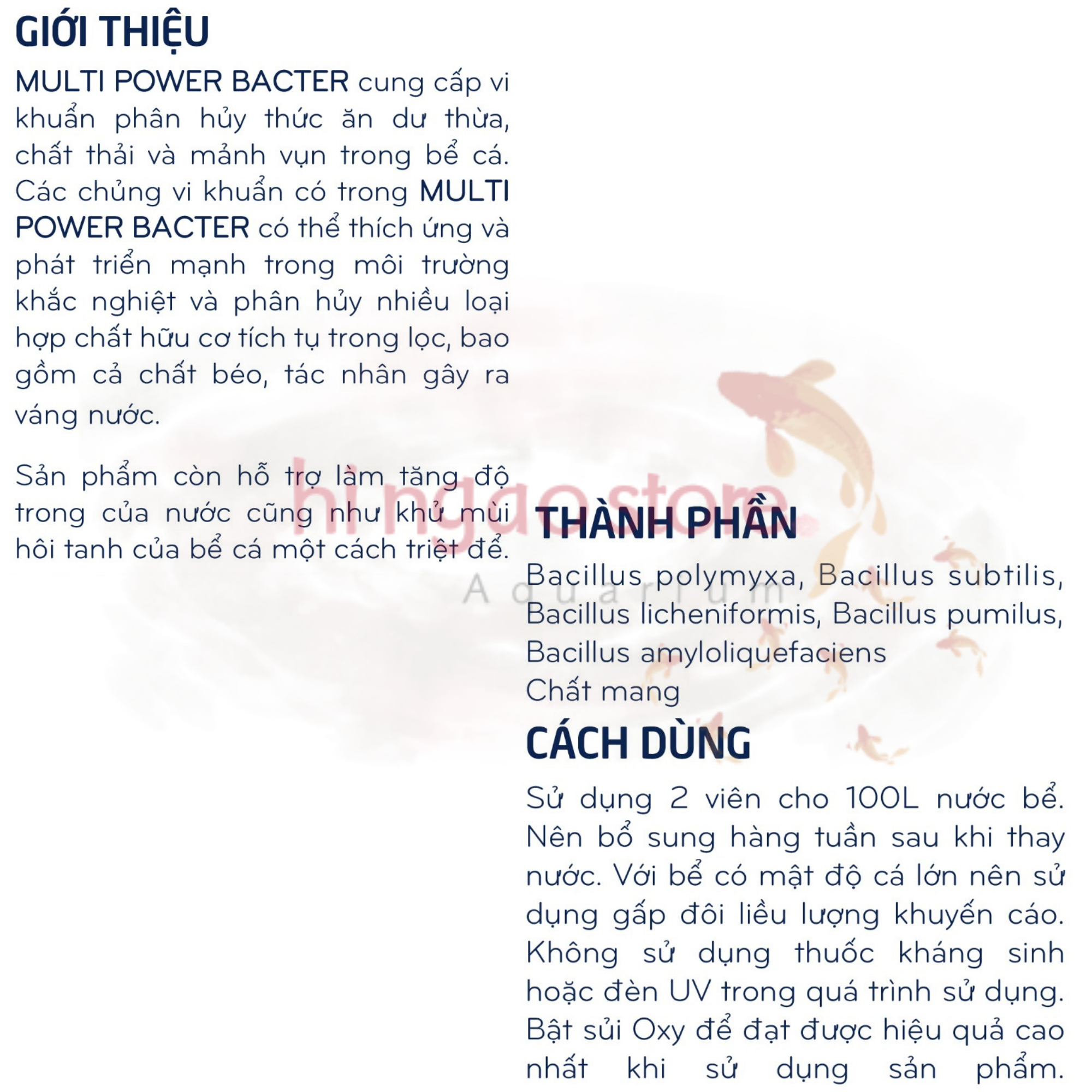 Multi Power Bacter Vi sinh phân hủy dạng viên nén tan chậm - MULTI giúp cá khỏe nước trong | Hingaostore.