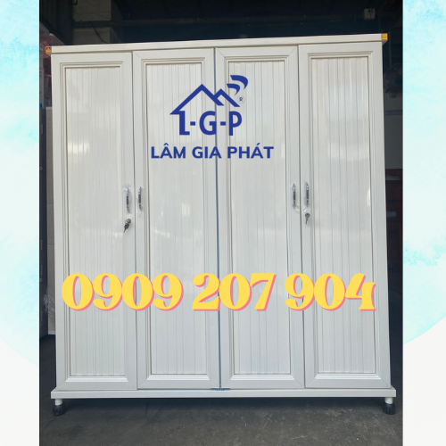 Tủ sắt trung hưng mẫu mới gương bên trong 4 cánh trắng sữa