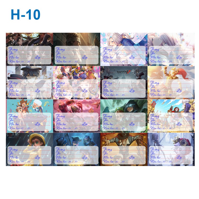 Nhãn vở anime Identity V (1 set 16 cái nhãn vở)