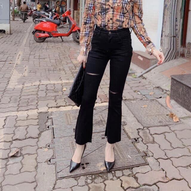 QUẦN JEAN NỮ ống loe + rách xịn MS LOE 015