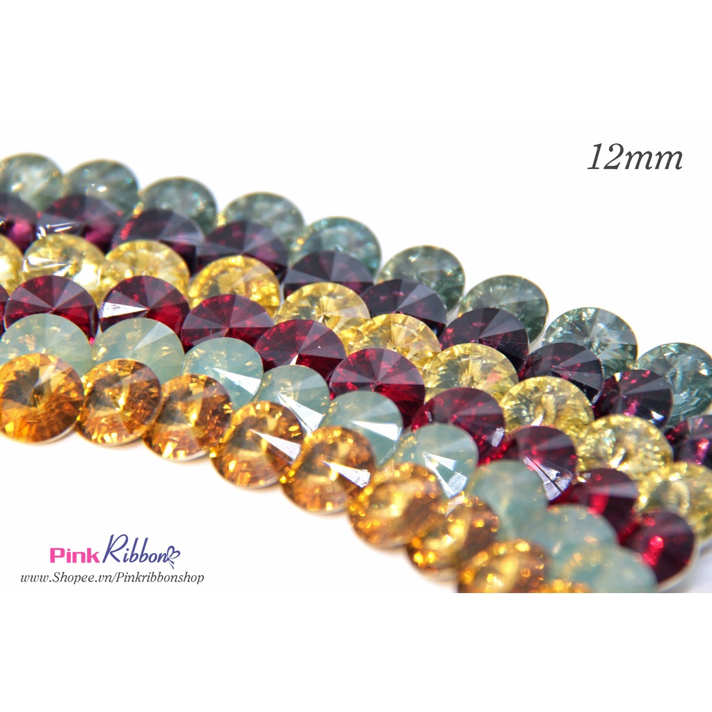 SET 10 HẠT - Hạt nhựa tròn đế  giả đá 12mm