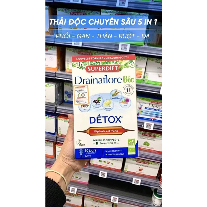 Thải độc hữu cơ 5in1 Detox Drainaflore Bio Pháp 20 ống