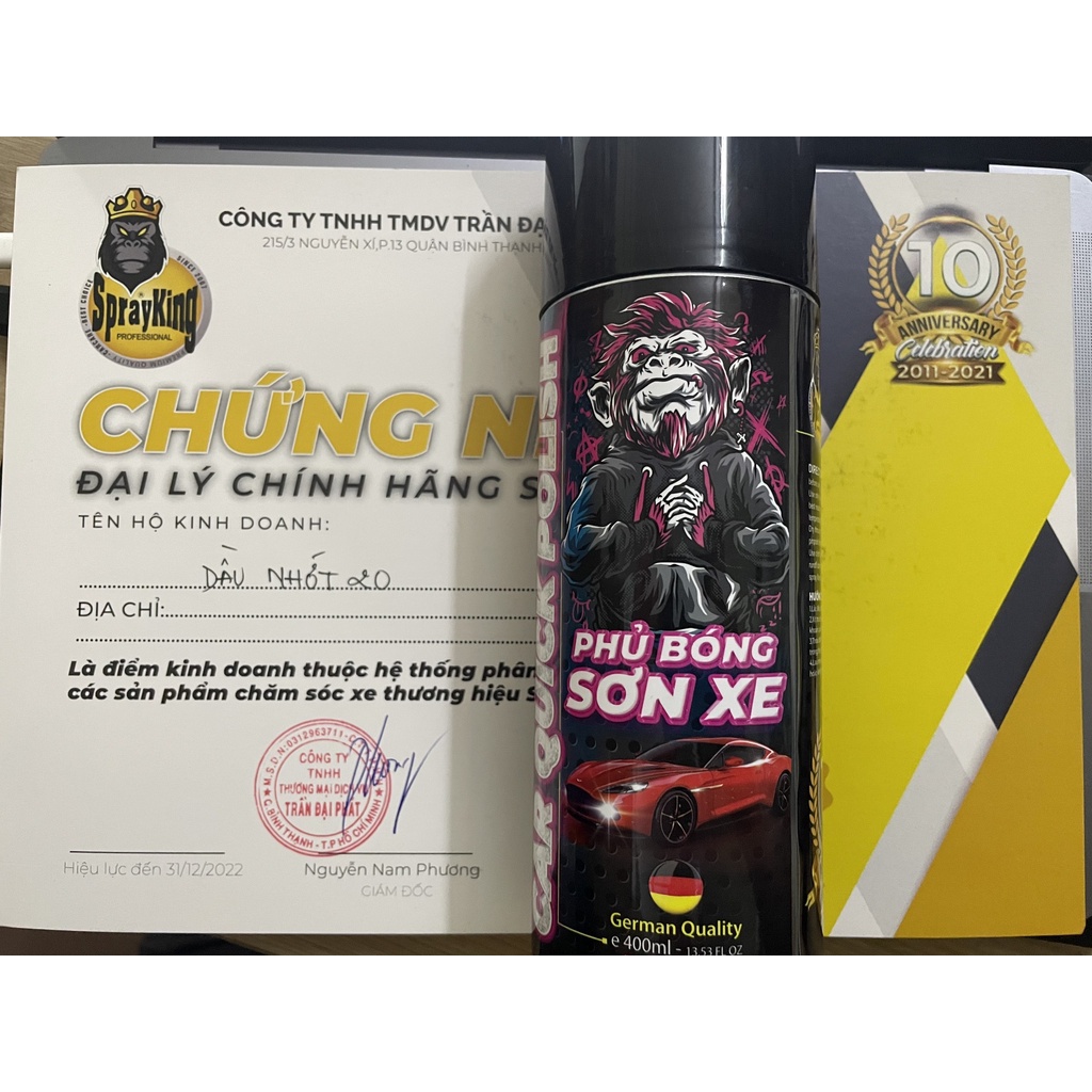 Sprayking bóng sơn, xịt phủ bóng sơn xe công nghê nano - sprayking car quick polish 400ml, tạo hiệu ứng lá sen