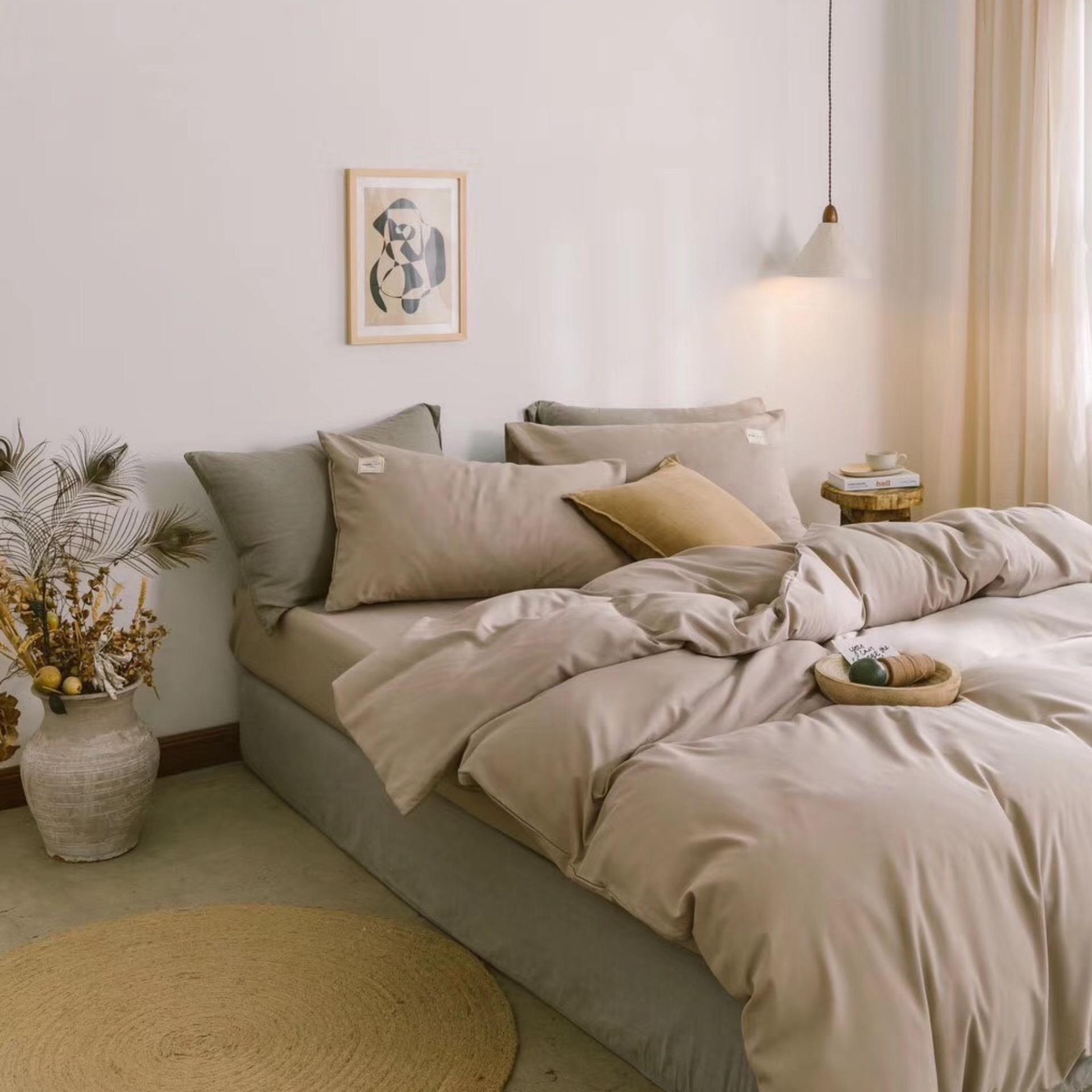 Bộ chăn ga gối Cotton trơn màu Basic nâu nhạt hiện đại đủ kích thước